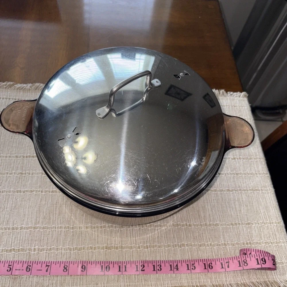 Corning AMBER VISIONS  4.5 L Serving Bowl and Lid Corning USA With Steam Basket